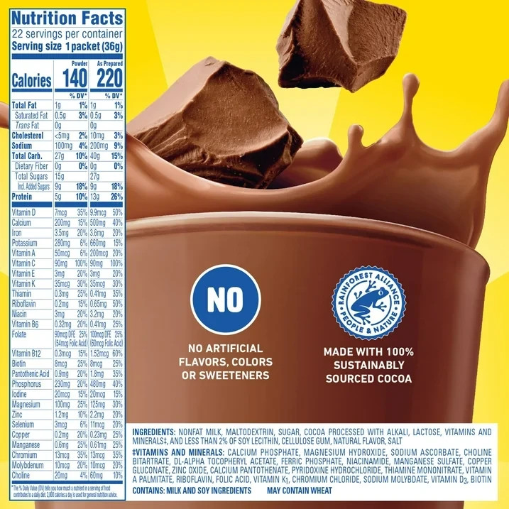 Carnation Breakfast Essentials Protein Shake Mix Rich Milk Chocolate 22 Count