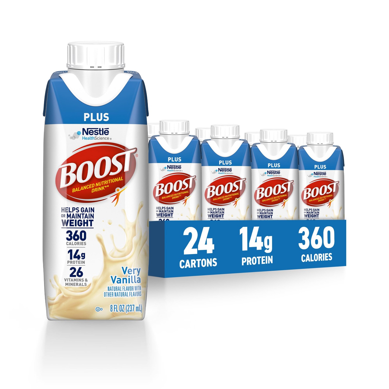 BOOST Plus Nutritional Drink, Very Vanilla, 8 fl oz 8 Fl Oz (Pack of 24)