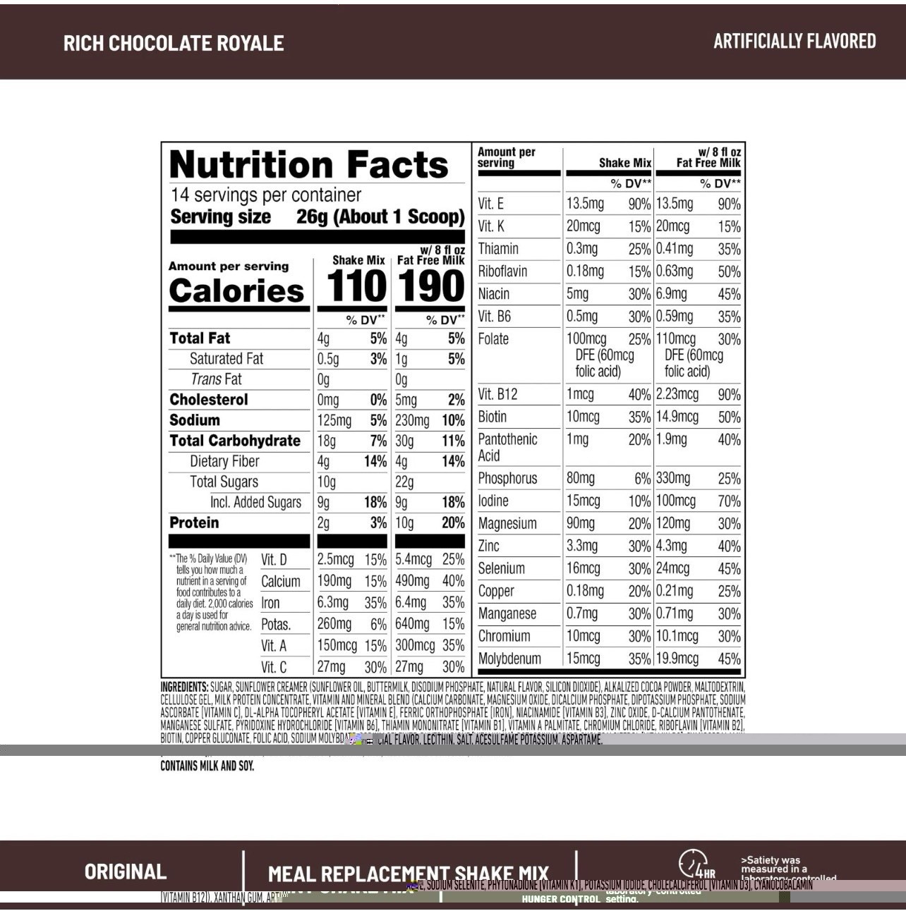 SlimFast Meal Replacement Powder, Original Rich Chocolate Royale, 14 Servings