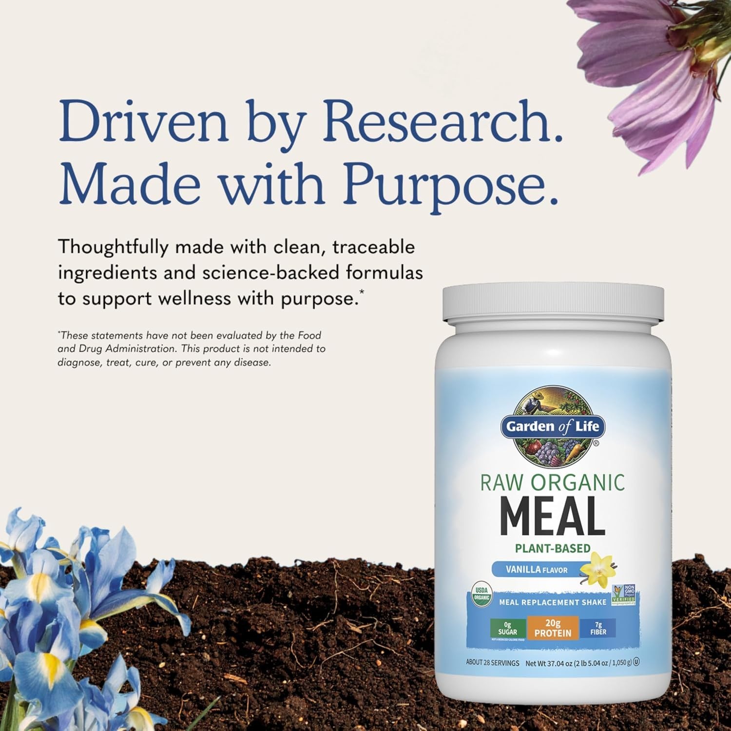 High-Protein Raw Organic Meal Replacement – 150 Cal, 28 Servings, Gluten-Free