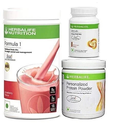 Herbalife Formula 1 Shake Strawberry 500gm + Protein Powder 200gm & Afresh