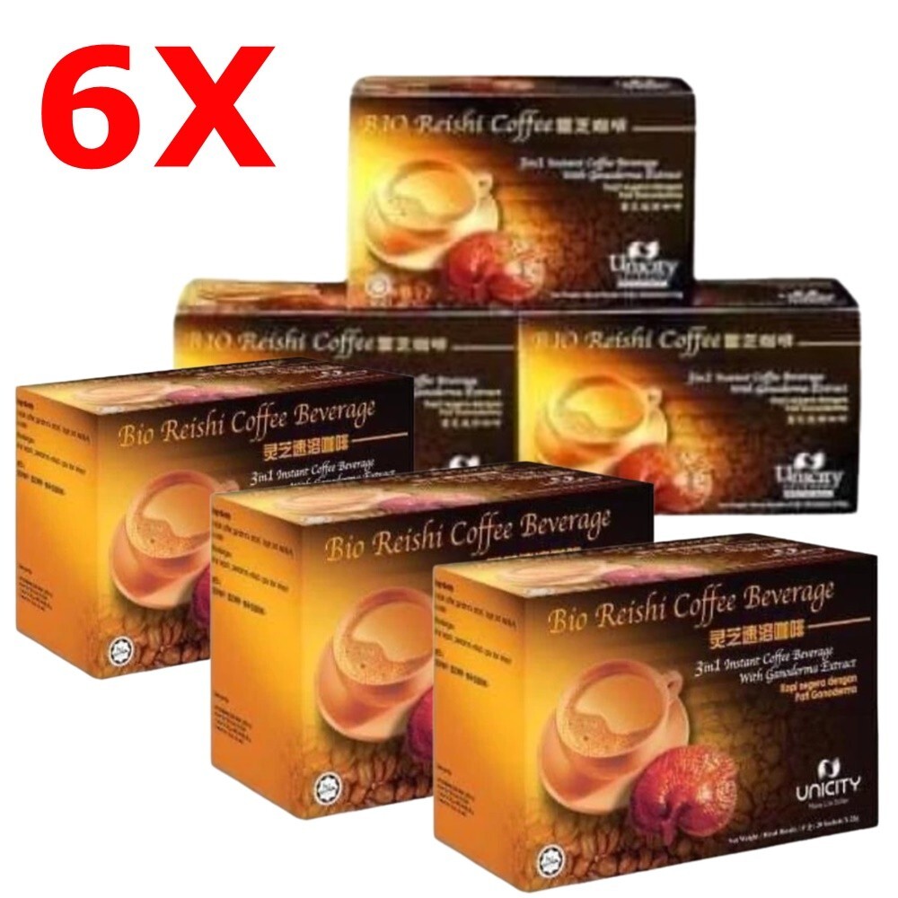 6X UNICITY Bio Reishi Coffee Mix Instant Beverage Cholesterol Burn No Trans Fat