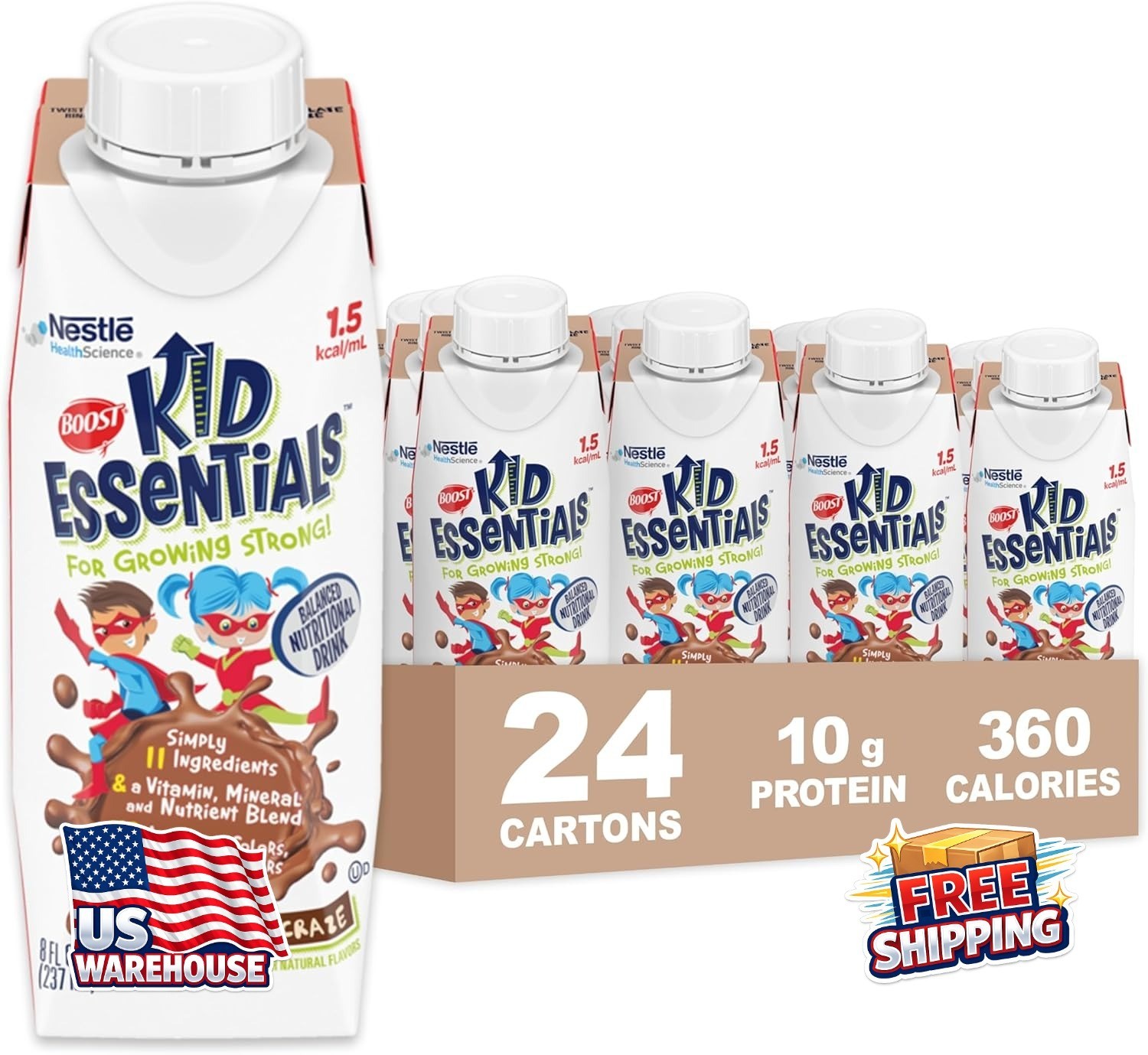 Kid Essentials (1.5 kcal/mL) Chocolate Craze Nutritional Drink, 10g Protein,