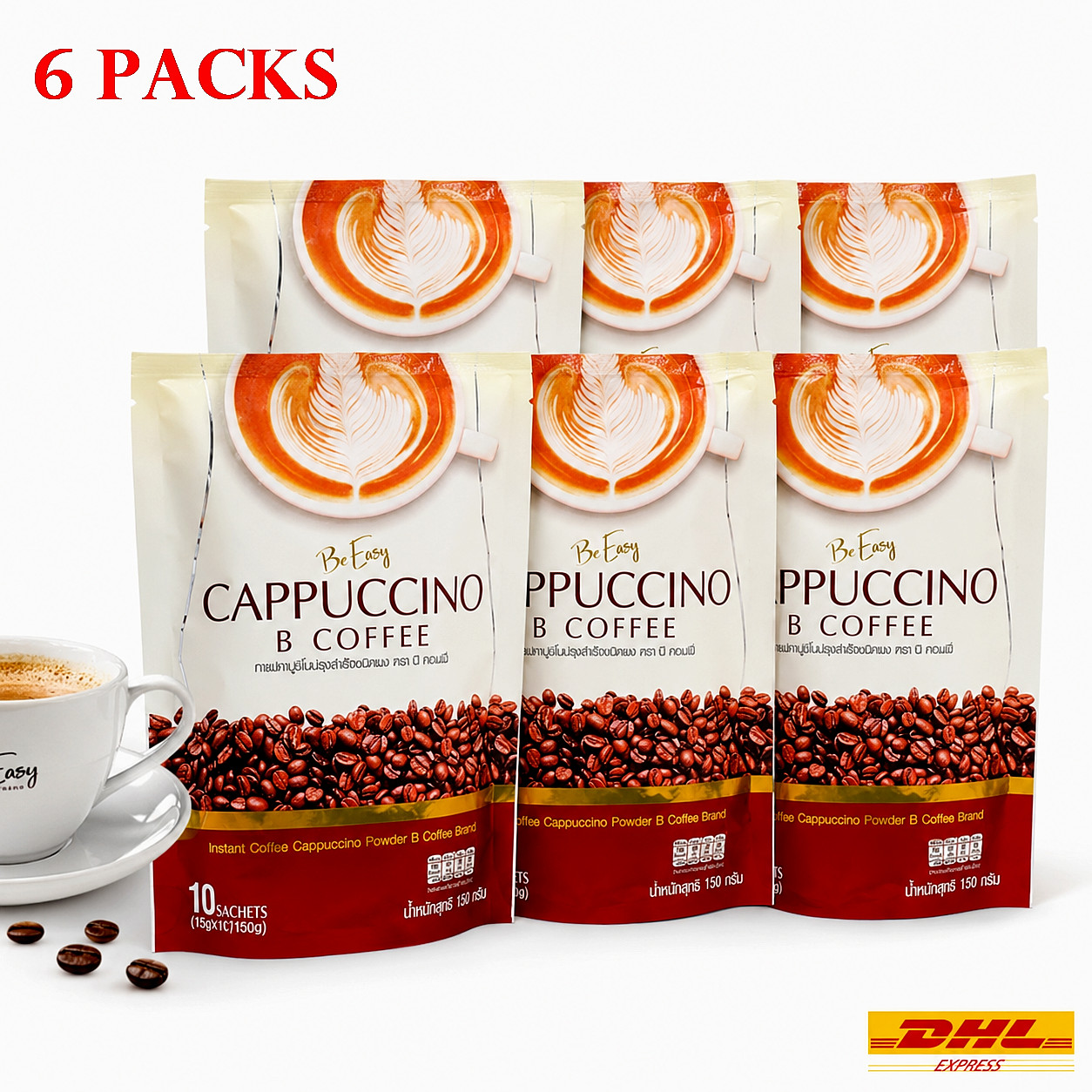 6 Packs Be Easy Premium Cappuccino Coffee Drink B Instant Coffee Mix 60 Sachets