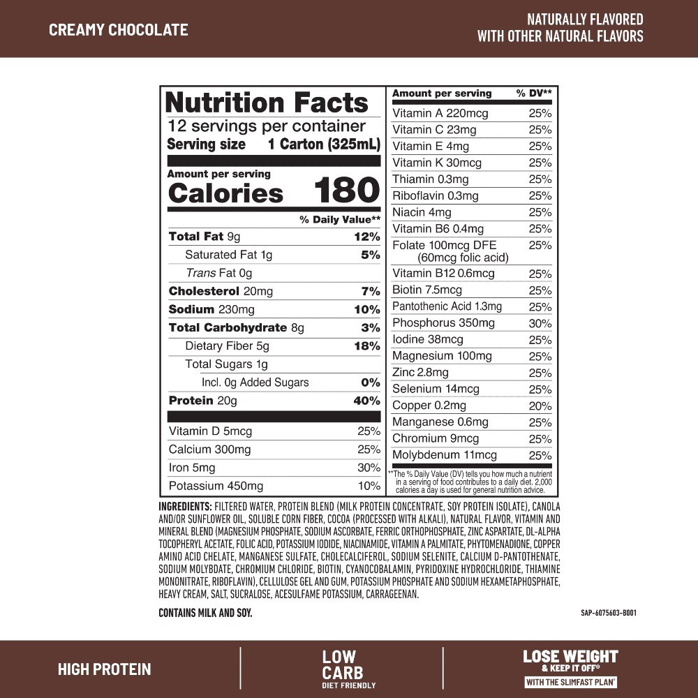 High Protein Meal Replacement Shake Creamy Chocolate Ready To Drink 20g Protein