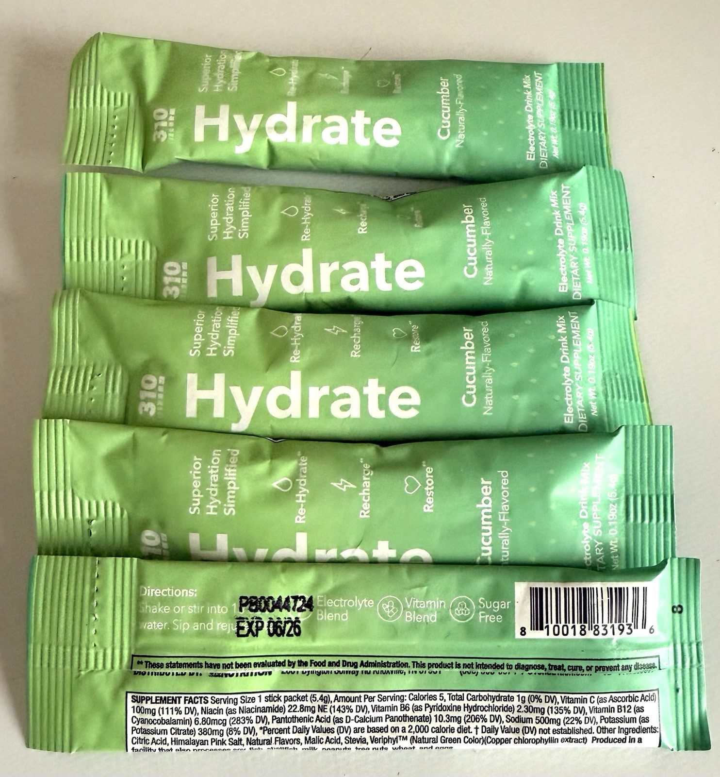 310 NUTRITION 5 CUCUMBER HYDRATES (NEW/SEALED PACKETS) EXP 06/2026