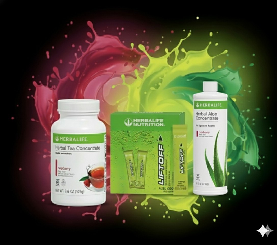 Herbalife Raspberry Tea 3.6 oz +Cranberry Aloe Pint+30 Lemon Lime LiftOff Stcks