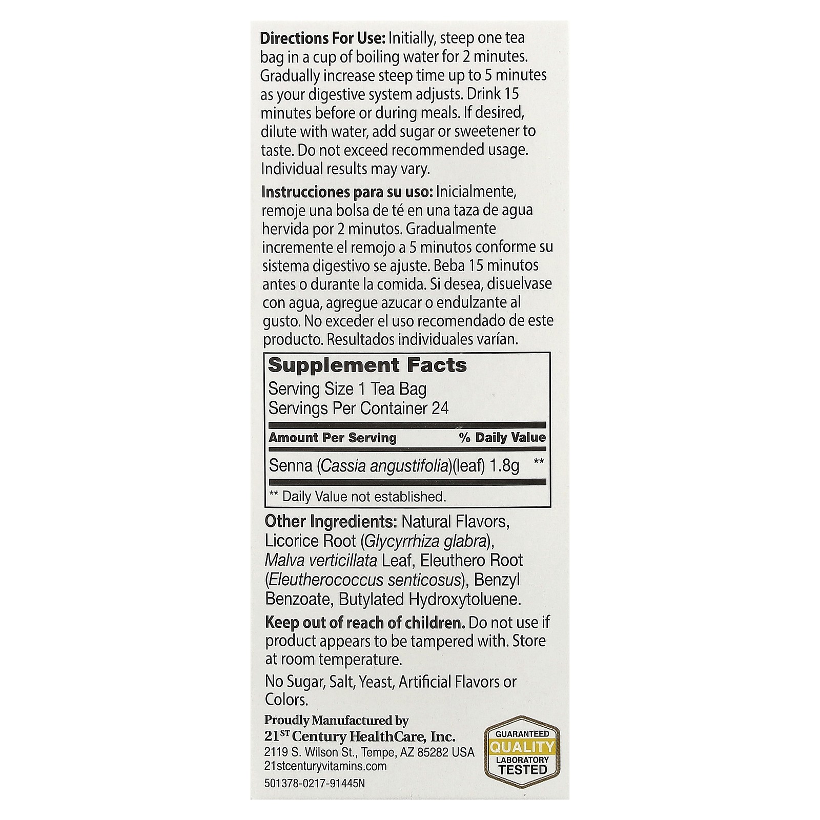 Herbal Slimming Tea, Honey Lemon, Caffeine Free, 24 Tea Bags, 1.7 oz (48 g)