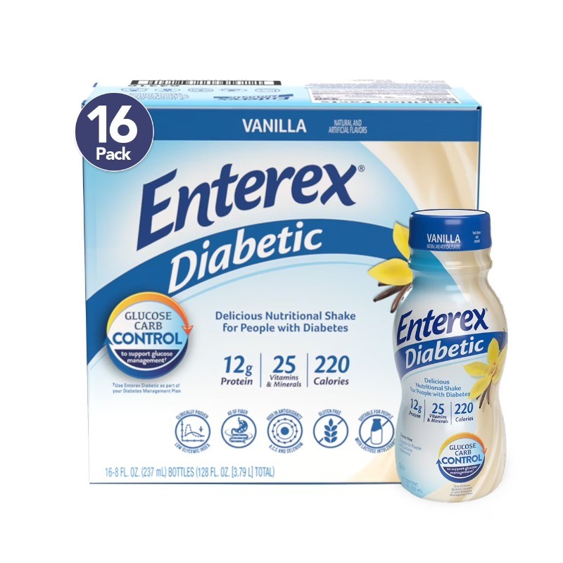 New Enterex Diabetic Nutritional Meal Replacement Shake, 8 fl oz,16 Pack