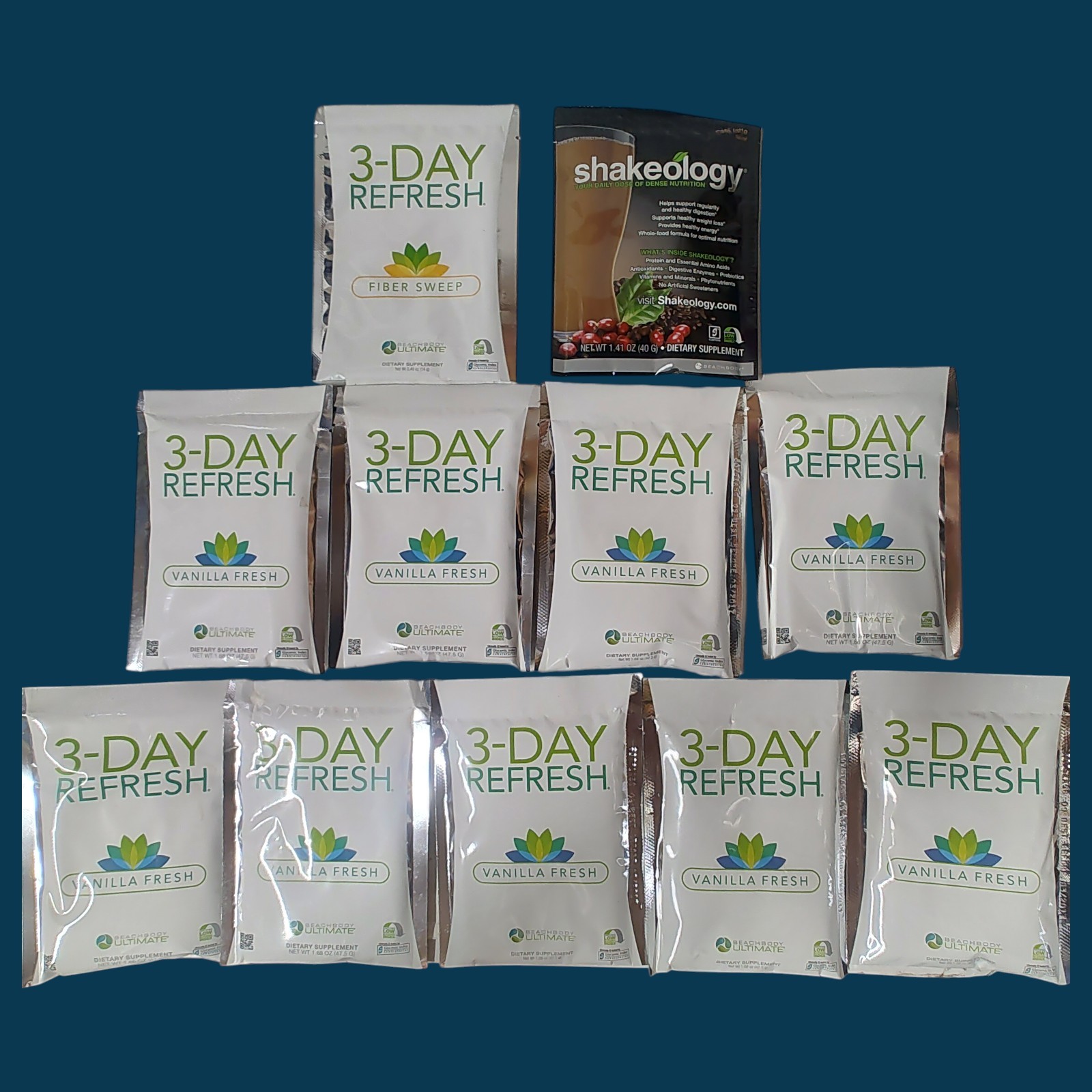3-DAY REFRESH 9 VANILLA, 1 CAFE LATTE Shakeology 1 FIBER SWEEP BeachBody +GUIDES