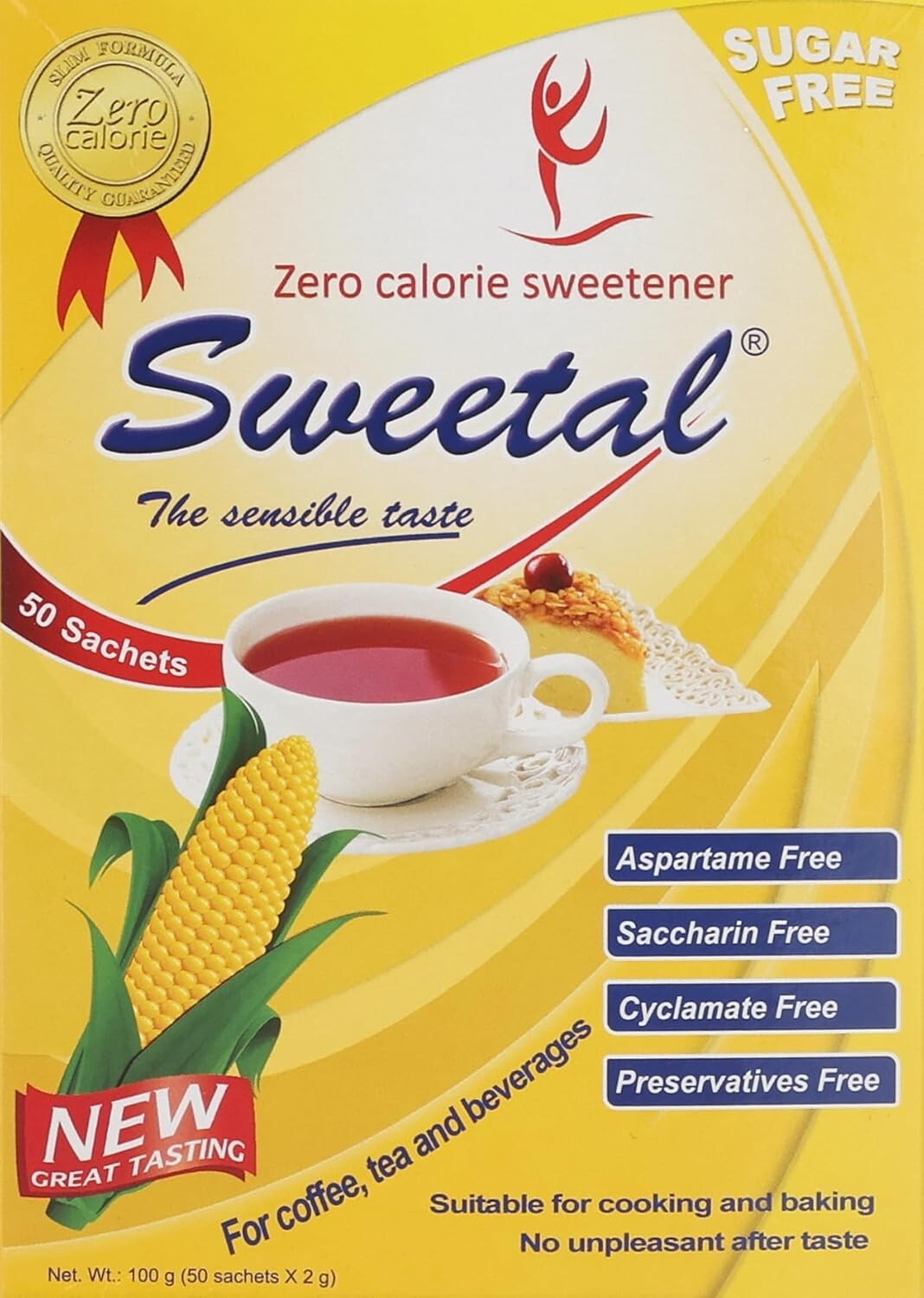 Sweetal Diet Sugar Zero Calorie Sweetner for coffe and tea 100 sachets (2 packs)