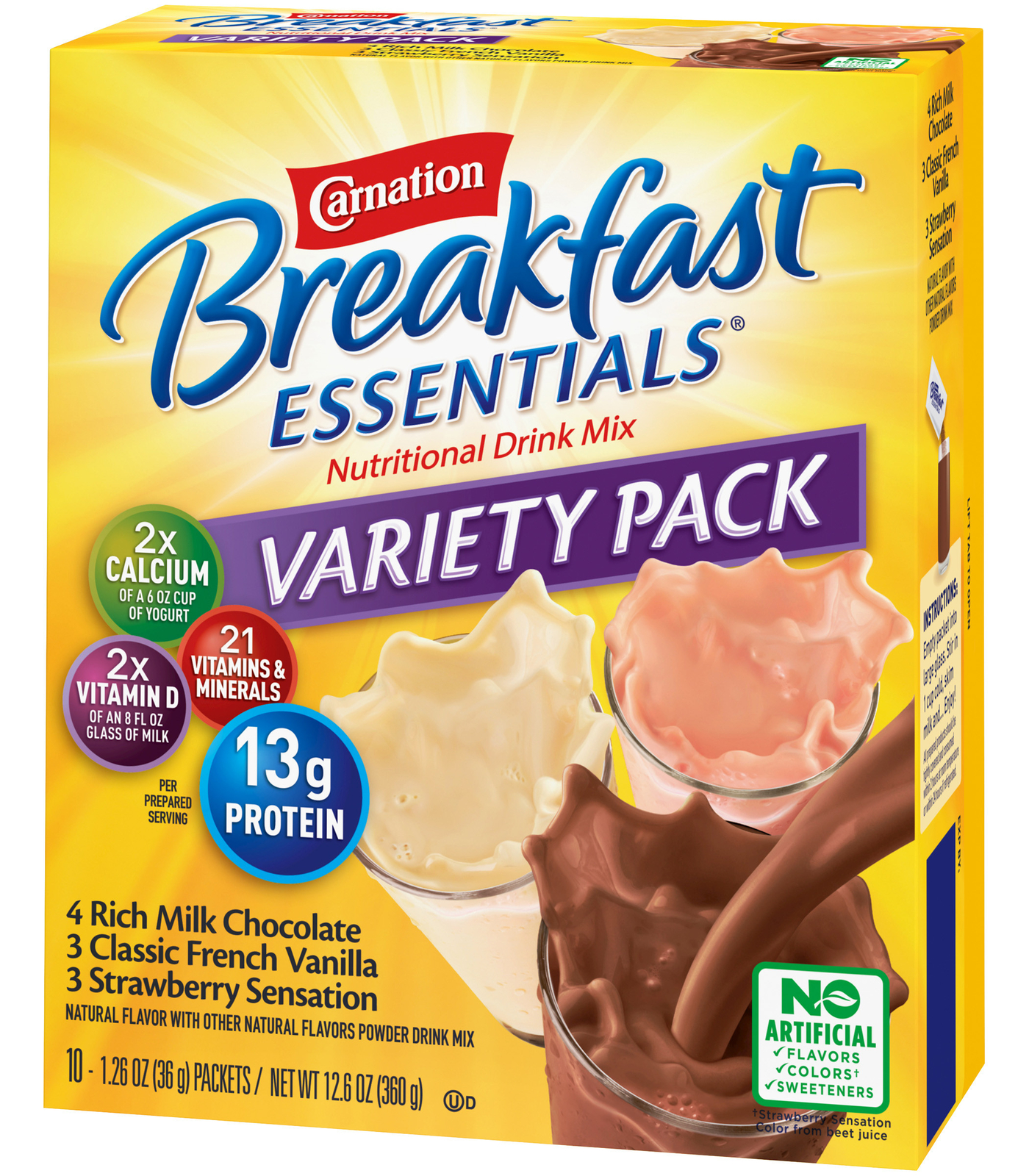 Carnation Breakfast Essentials, Variety Pack, 12.6 OZ- Pack of 3