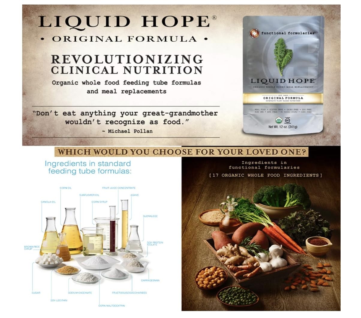 FUNCTIONAL FORMULARIES Liquid Hope Organic Tube Feed Formula, 23g Protein, 8g…