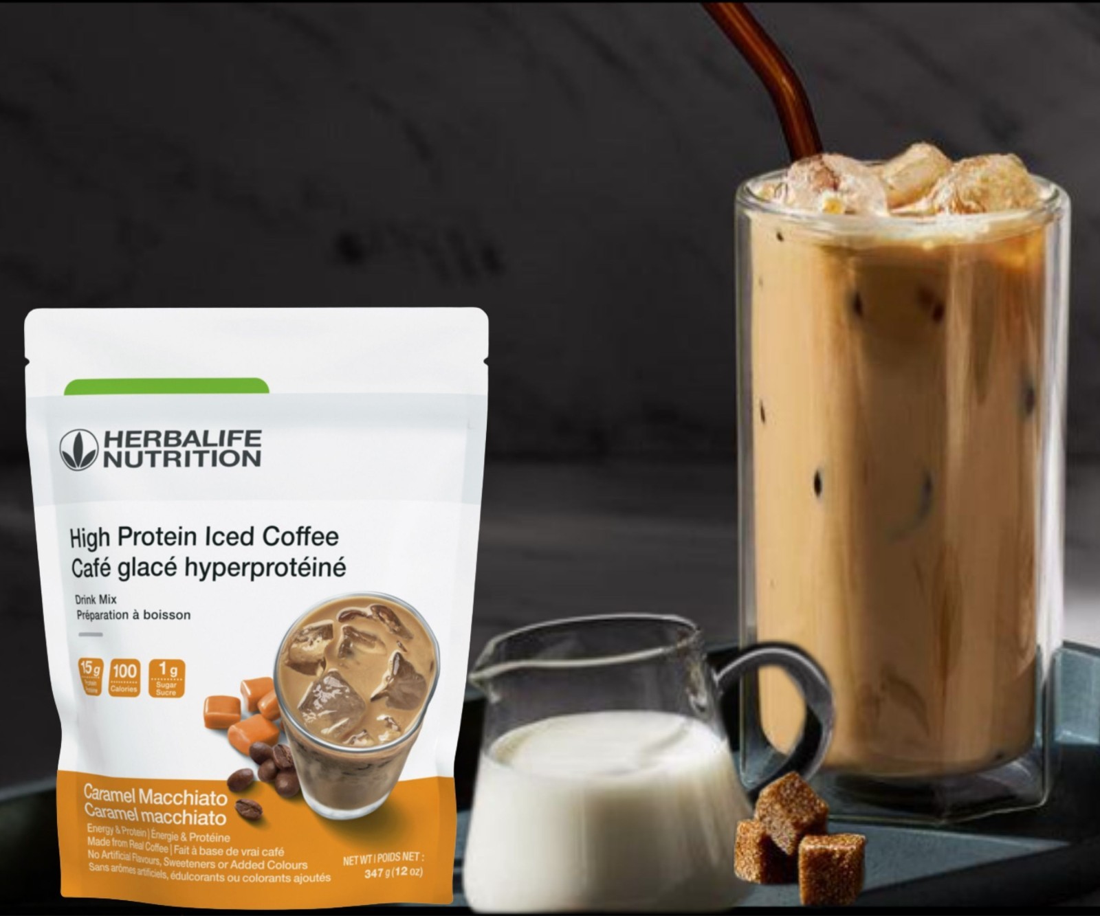 Herbalife Nutrition High Protein Iced Coffee Caramel Macchiato Drink Mix, 12 oz