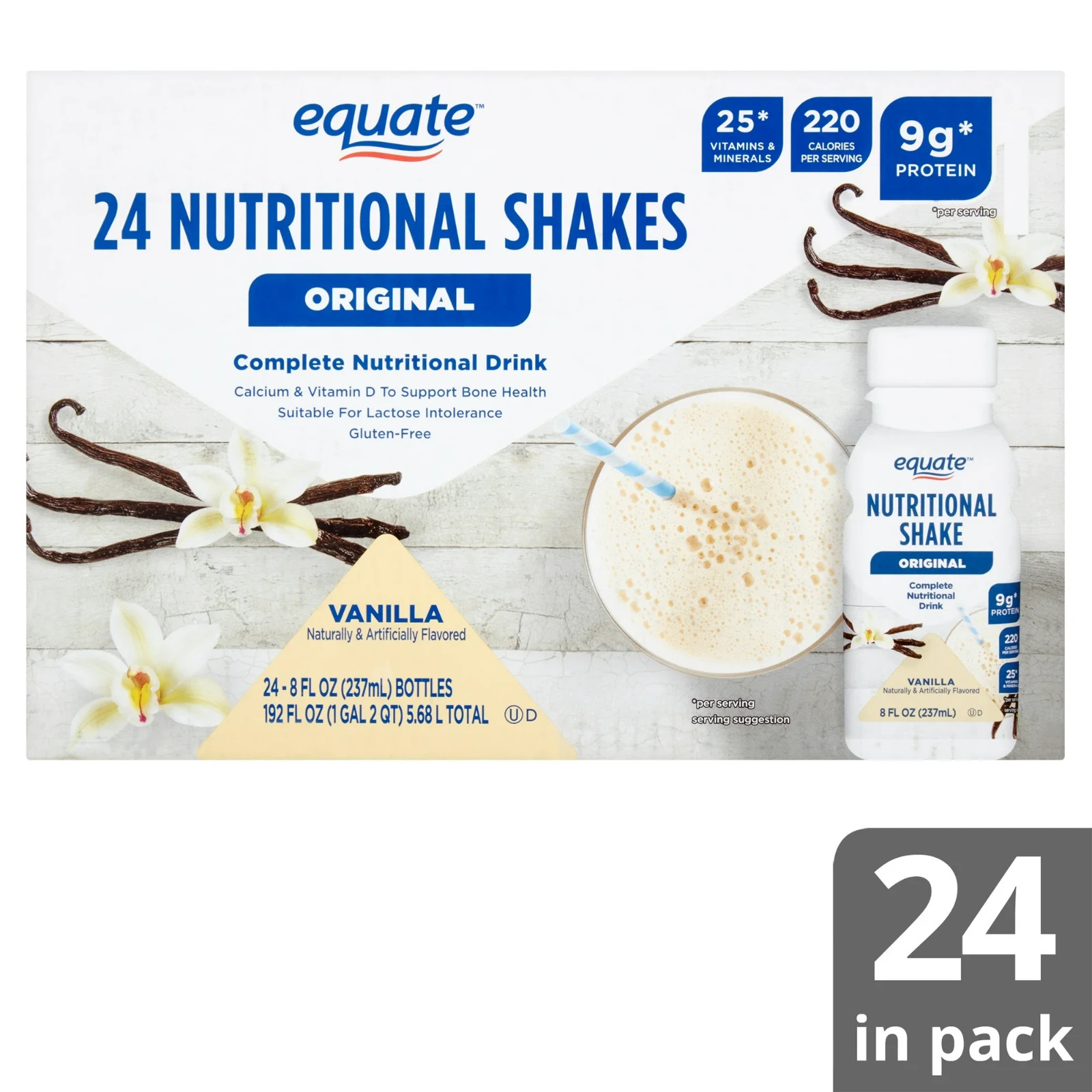 Equate Original Meal Replacement Shake Vanilla 8 fl oz Bottles 24 Ct
