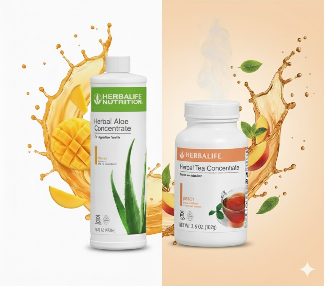 Herbal Tea Concentrate Peach Flavor 3.6Oz & Mango Aloe Pint Exp5/27