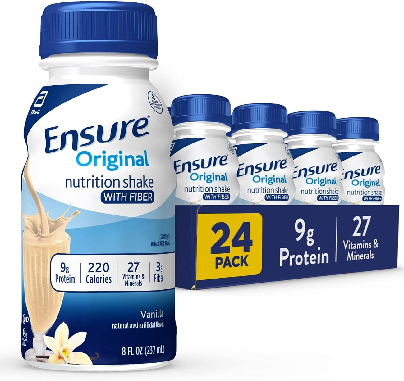 N-sure Original Vanilla Fiber Shake 9g Protein 27 Vitamins 8oz 24-Pack