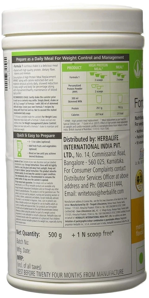 Formula 1 HEALTHY shake mix Mango, shakemate,protein powder 200gm, Afresh lemon