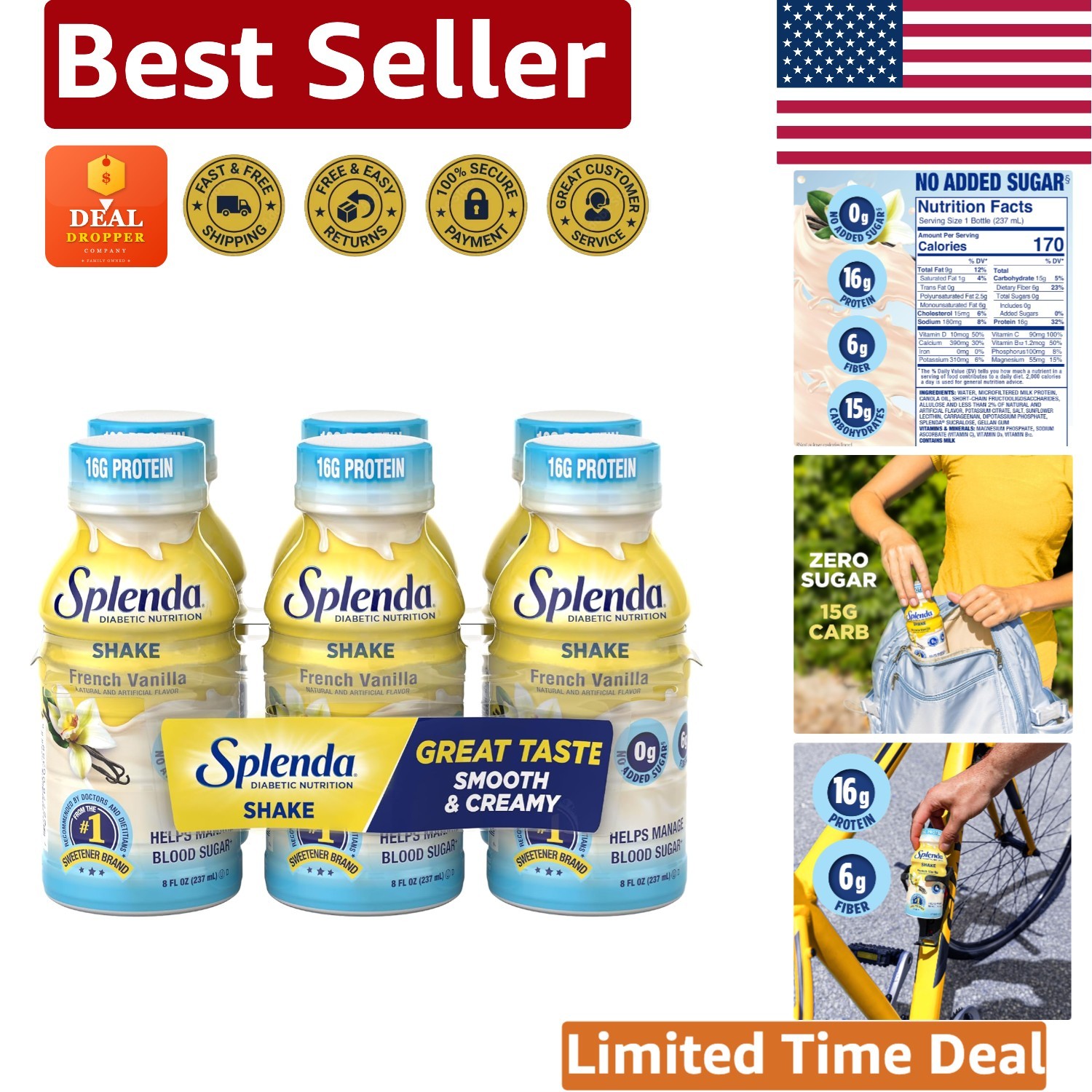 Splenda Smooth French Vanilla Shake – 6 Bottles, 16g Protein, Gluten-Free
