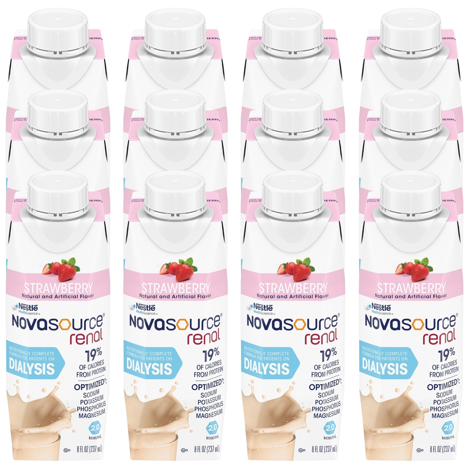 Nestle Novasource Renal Nutritionally Complete Formula Strawberry 8 oz 24 Ct