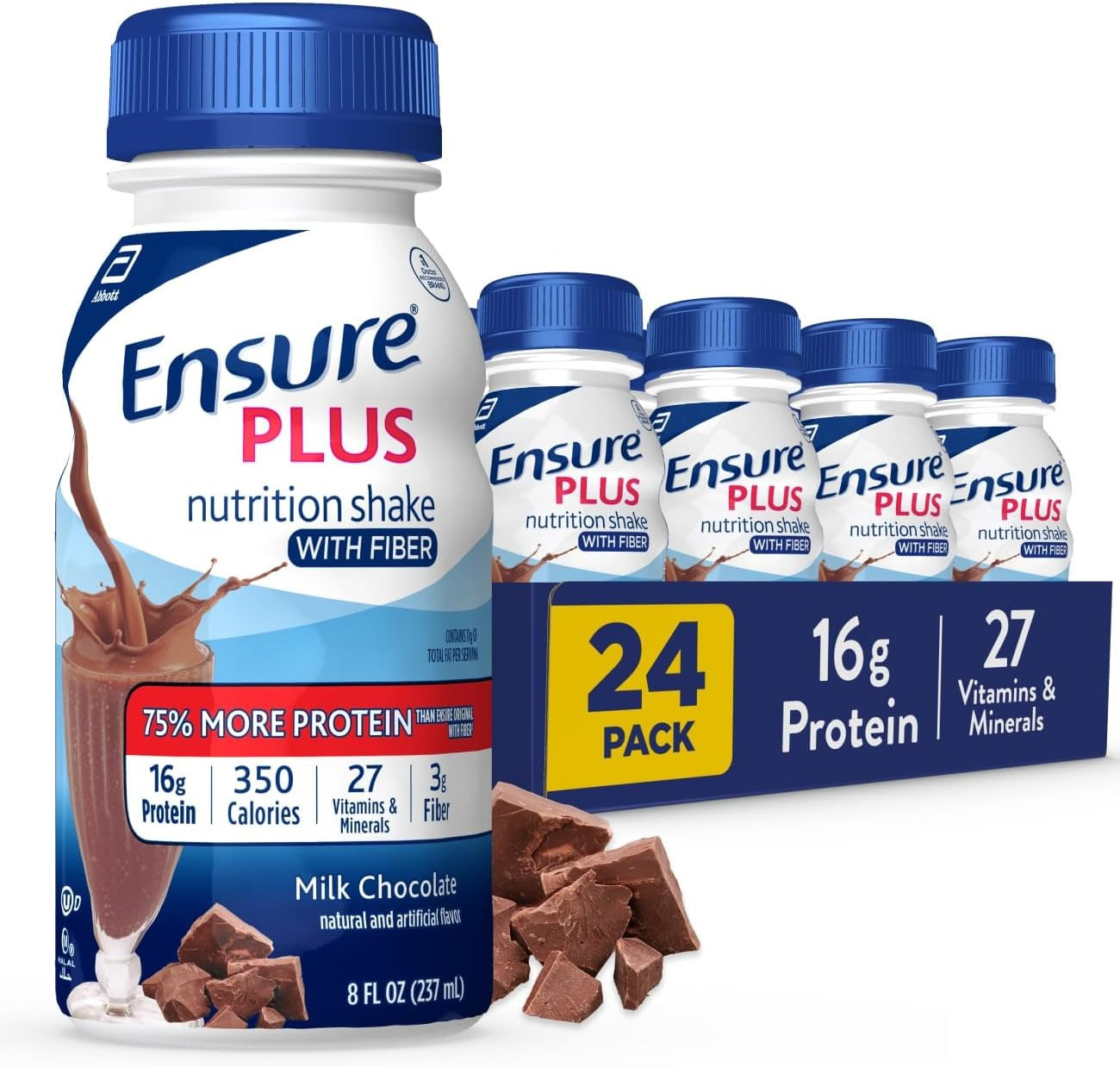 N-sure Plus Milk Chocolate Shake with Fiber 16g Protein 8oz 24-Pack Drink