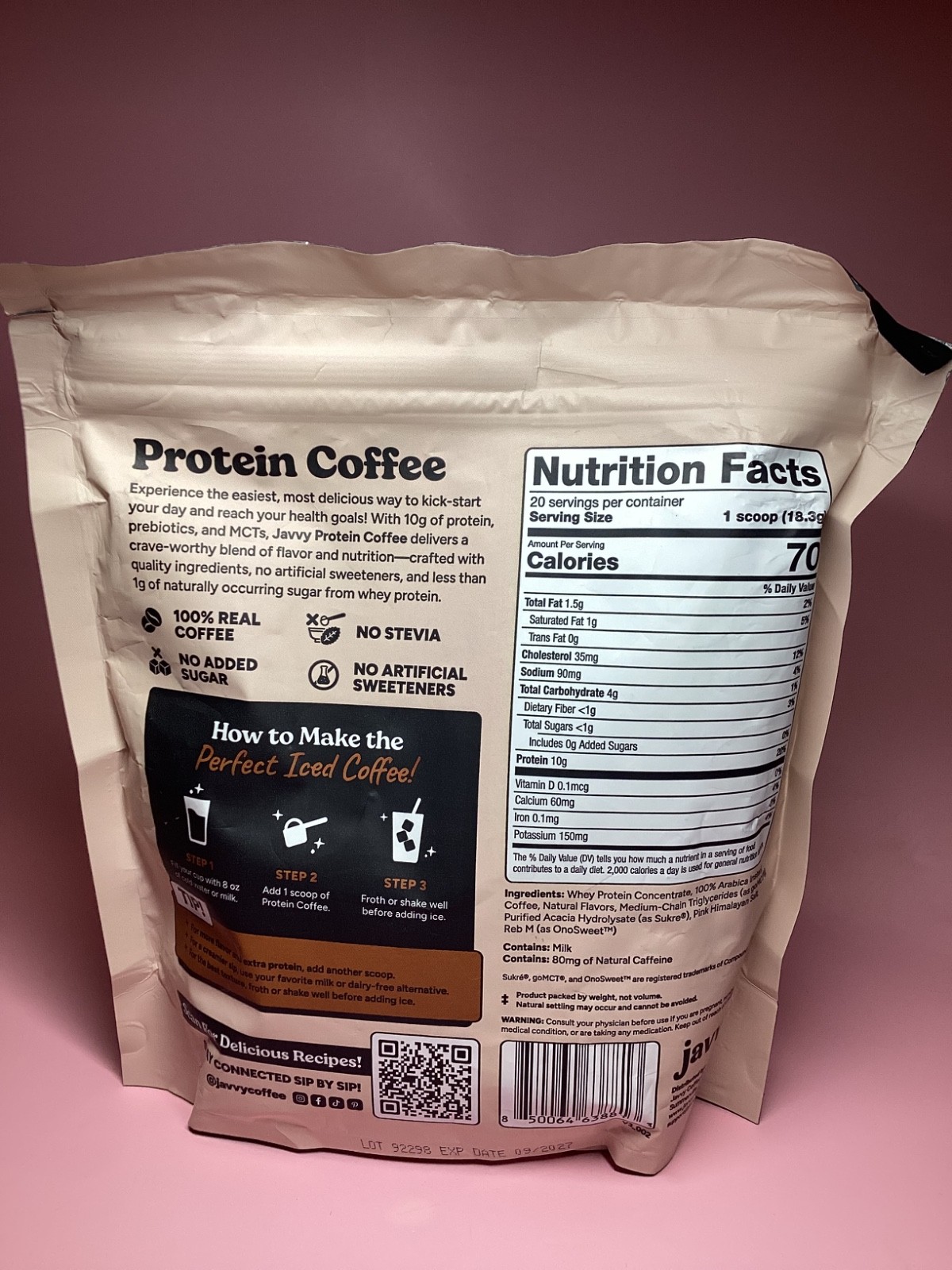 JAVVY~PROTEIN COFFEE~10G PROTEIN PER SCOOP~MOCHA~ 12.9 OZ BAG EXP 9/27