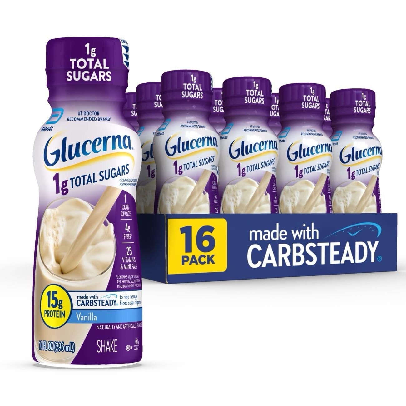 Glucerna 1g Total Sugars Shake, Vanilla 🍨 10 Fl Oz – Pack of 16 Bottles