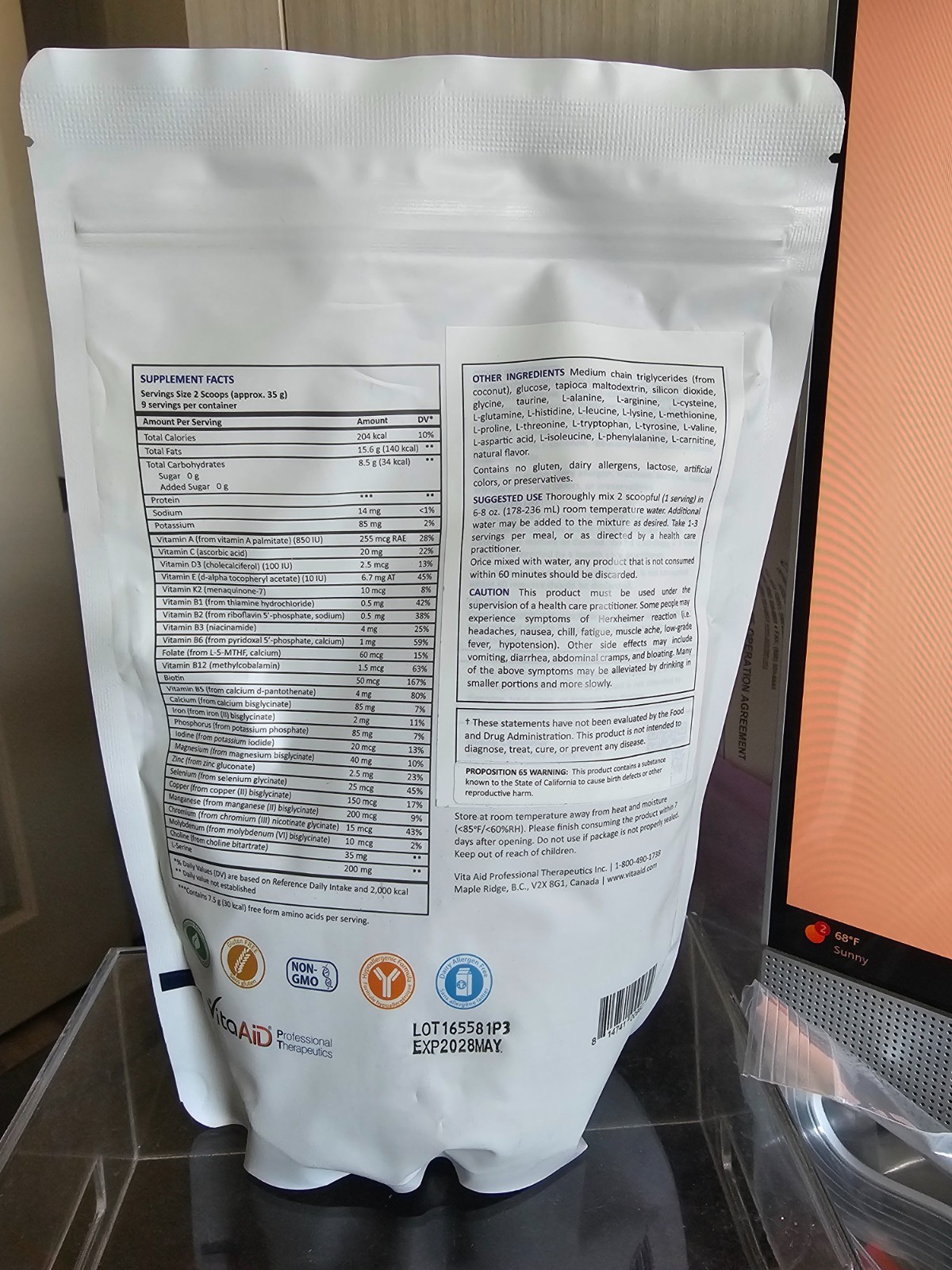 Keto-Elemental Nutrition Chocolate, Vita Aid, 11.11oz SIBO, LOW-FODMAP Ex 5-28