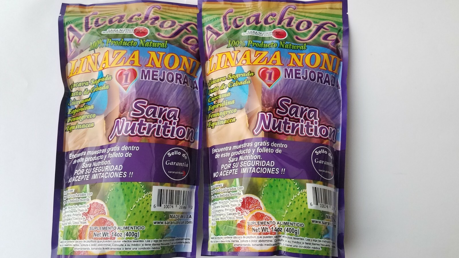 2 PACK ARTICHOKE FLAX SEED & NONI ALCACHOFA IMPROVED LINAZA NONI 12/24 14 OZ EA