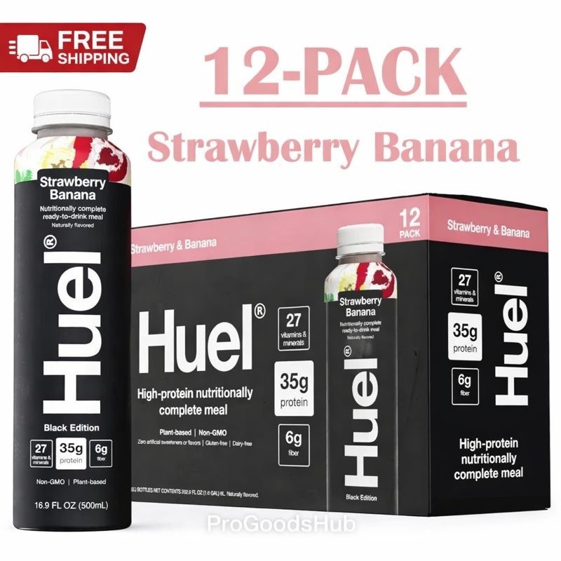 Meal Replacement Shake High Protein Strawberry Banana 16.9 fl oz 12 Pack Huel