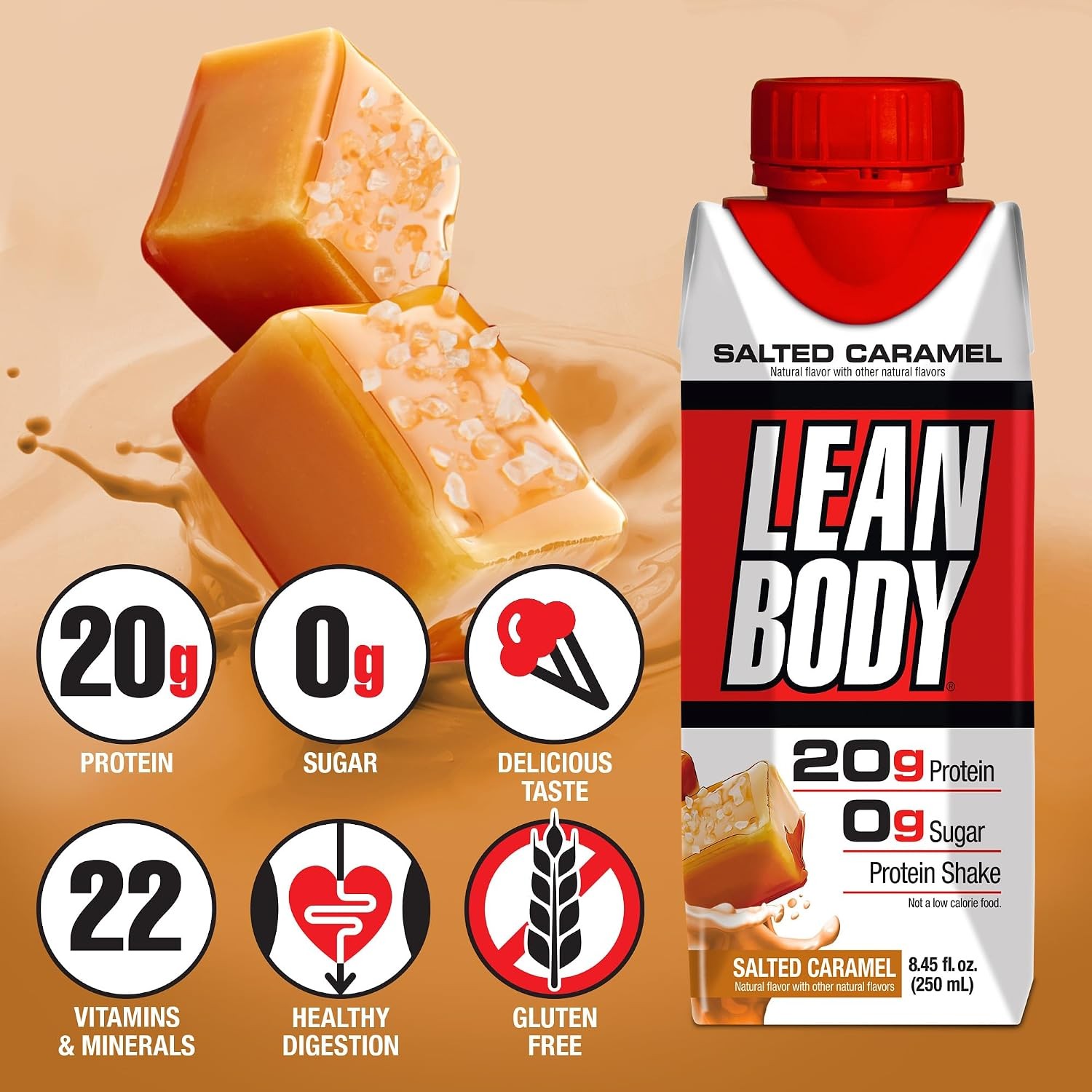 Lean Body Ready-to-Drink Salted Caramel Protein Shake, 20g Protein, Whey Blend,