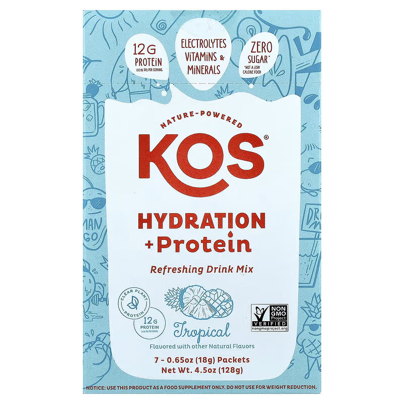 (Pack of 21) Kos Hydration Protein Tropical Plant Protein Powder Packet 0.65 Oz