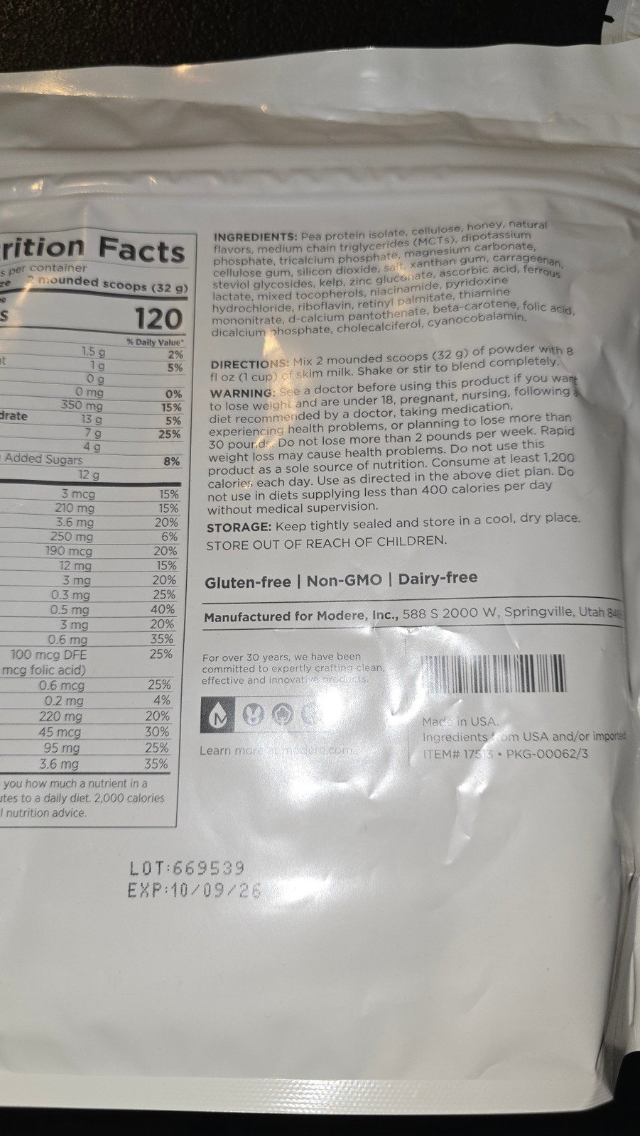 2 Pack Modere Pure Vanilla Meal Replacement 15 Servings Ea Exp 10/26