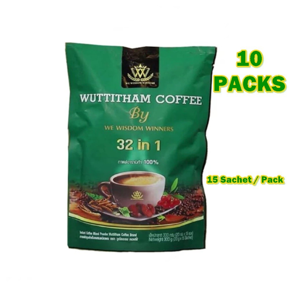 Wuttitham Healthy Instant Coffee 32 in 1 Herbs Mixed Manage Weight Control 10x