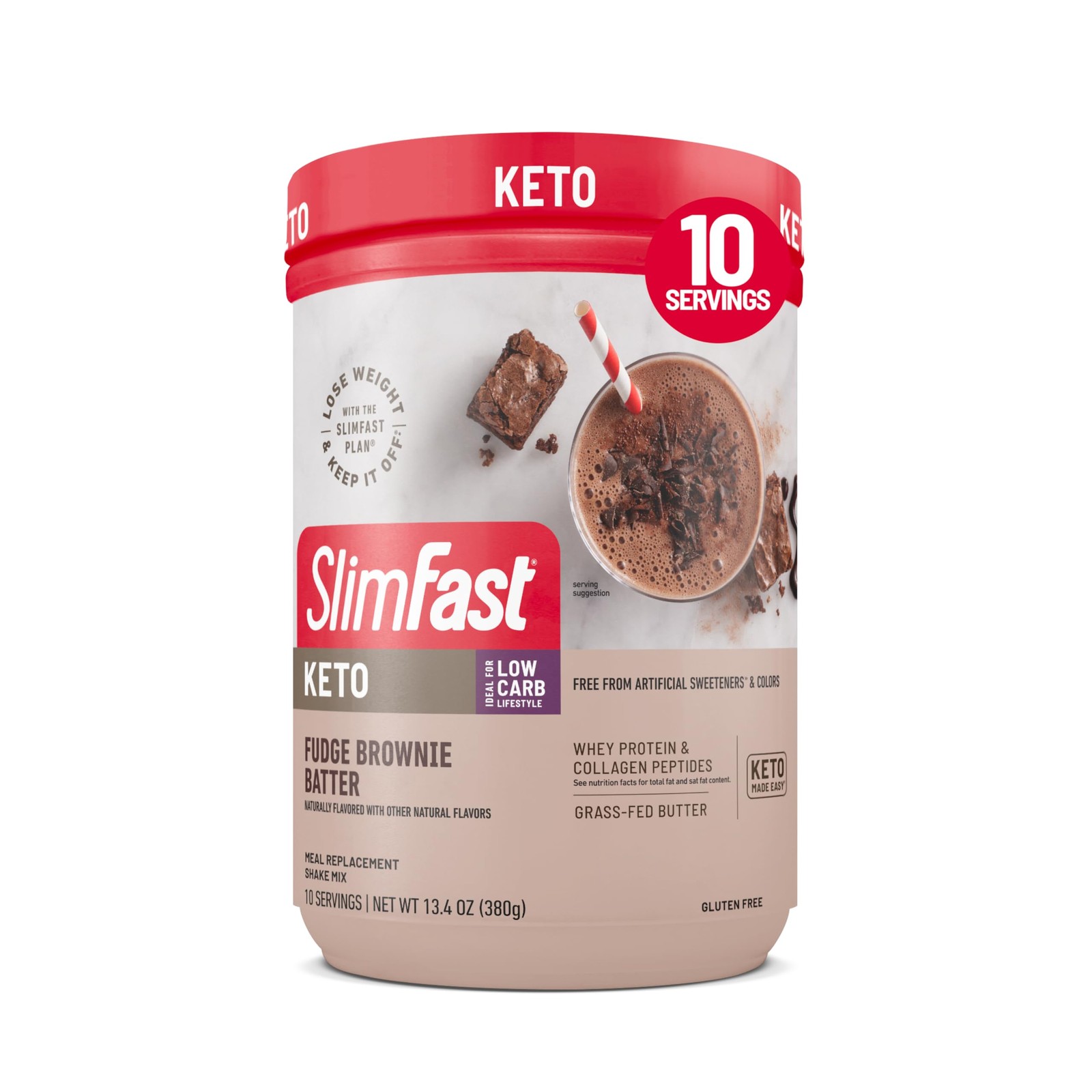 SlimFast Keto Meal Replacement Shake, Fudge Brownie Batter, Low Carb Keto Pro…