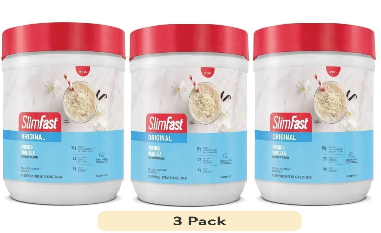 3 pack SlimFast Original Meal Replacement Shake Powder, French Vanilla