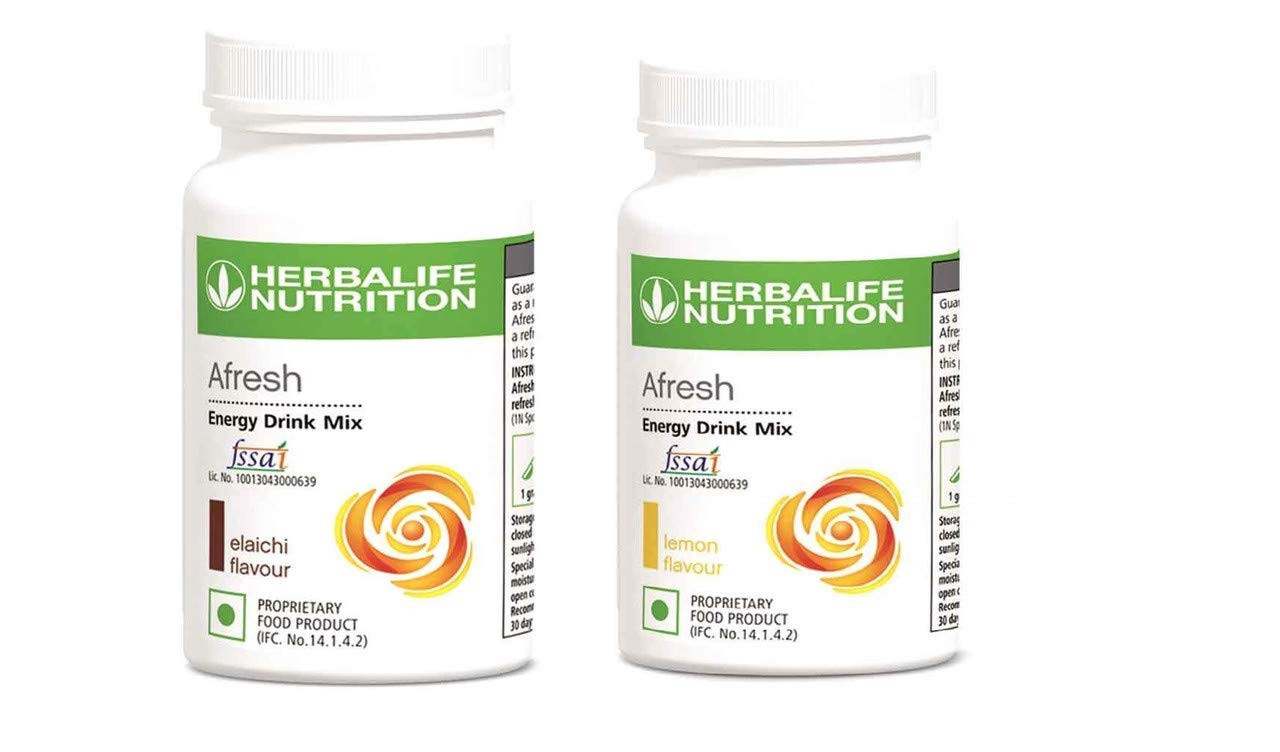 Pack of 2 Herbalife Afresh Energy Drink Mix Lemon & Elaichi Flavour 50gm Each
