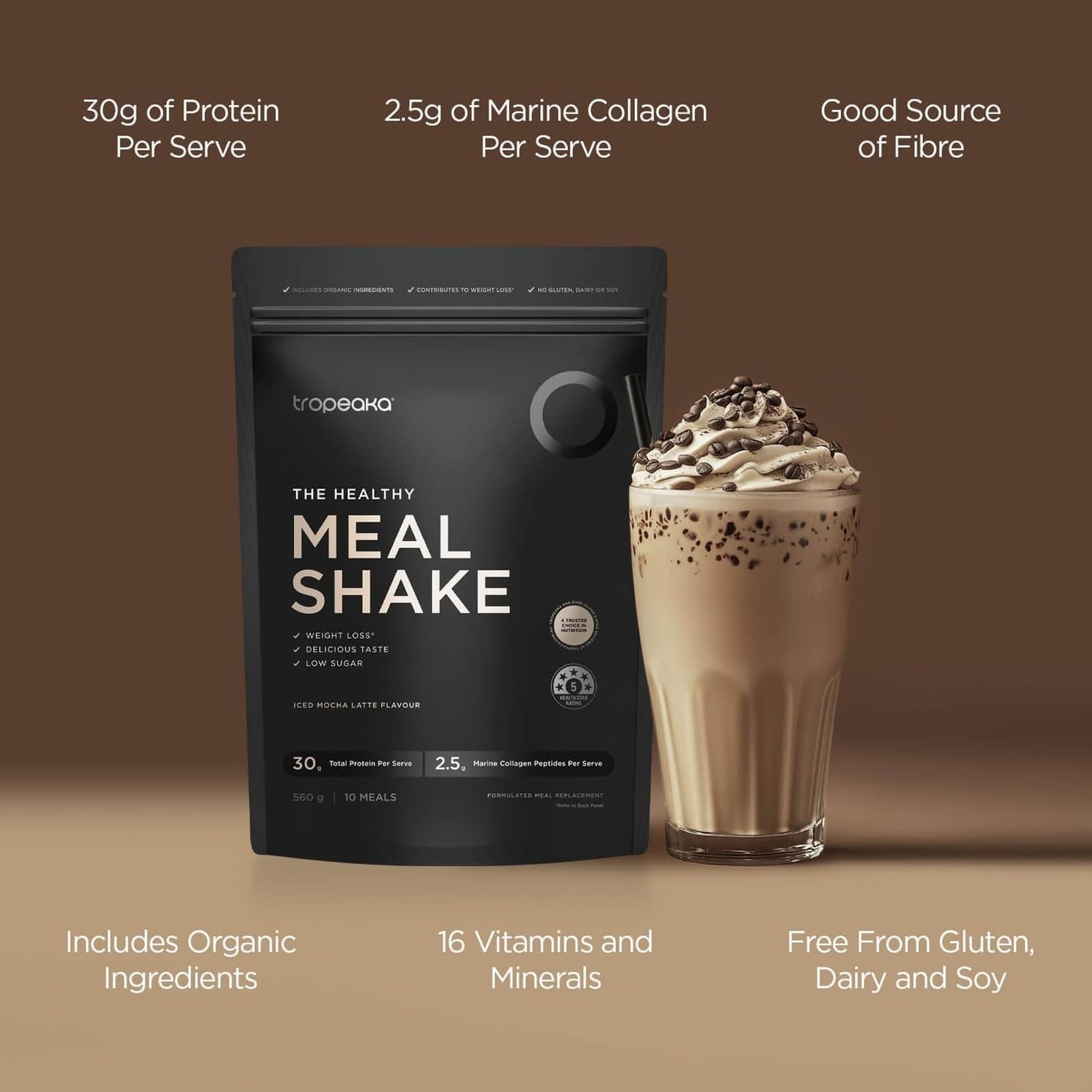 Tropeaka The Healthy Meal Shake – Iced Mocha Latte – Clean Meal Replacement P…