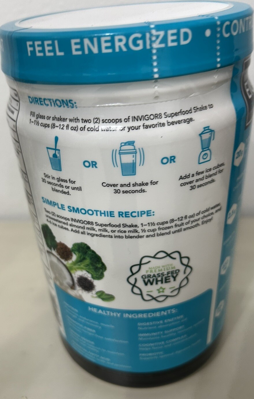 INVIGOR8 Superfood Grass Fed Whey Protein Isolate Shake Sealed