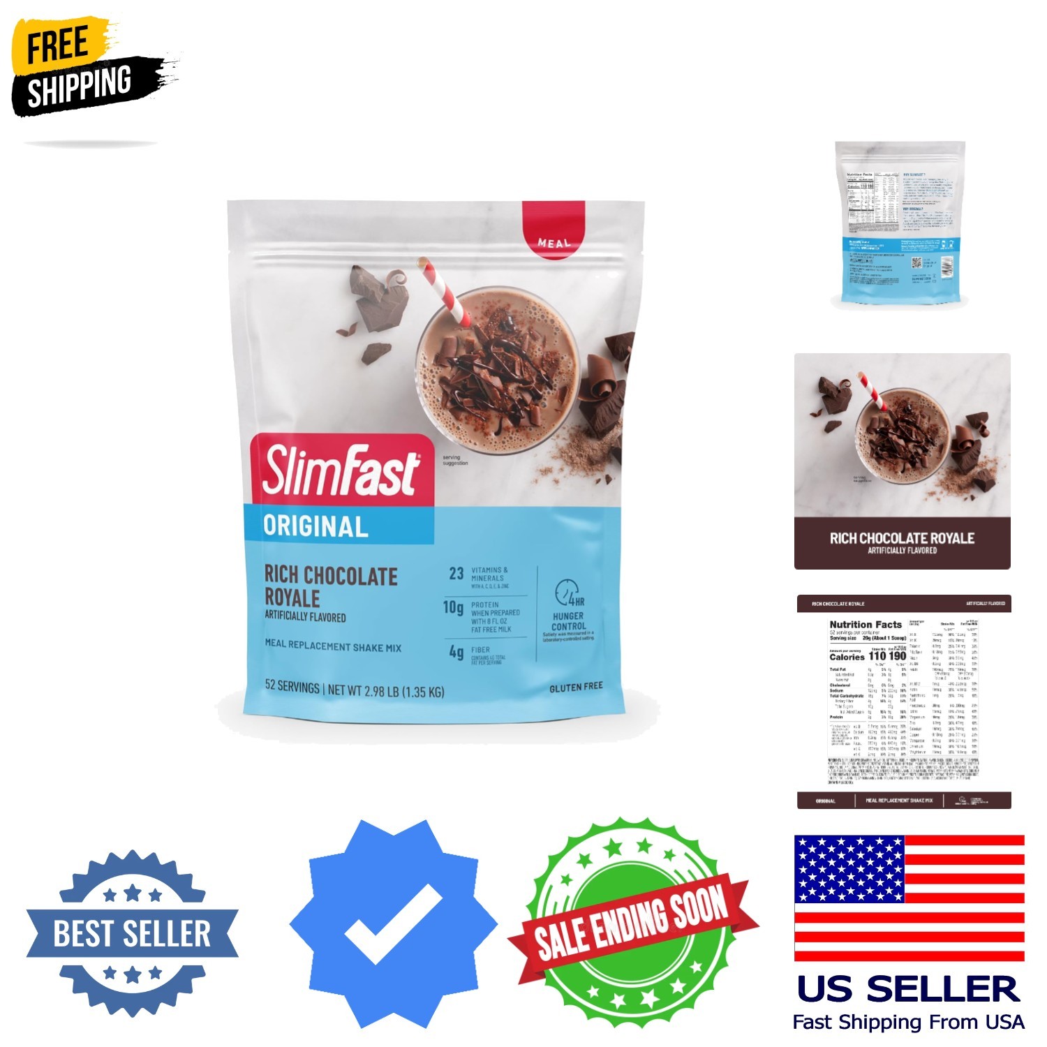 Meal Replacement Powder, Rich Chocolate Royale, Weight Loss Shake Mix, 10g o…