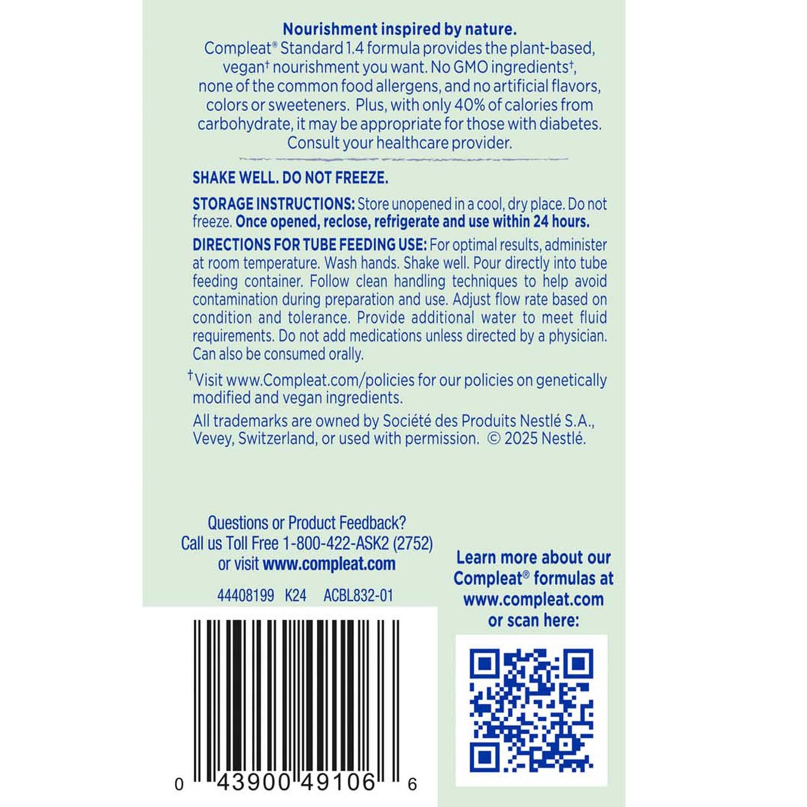 Nestle Compleat Standard 1.4 Cal Oral Supplement Vanilla 8.45 oz Carton 24 Ct
