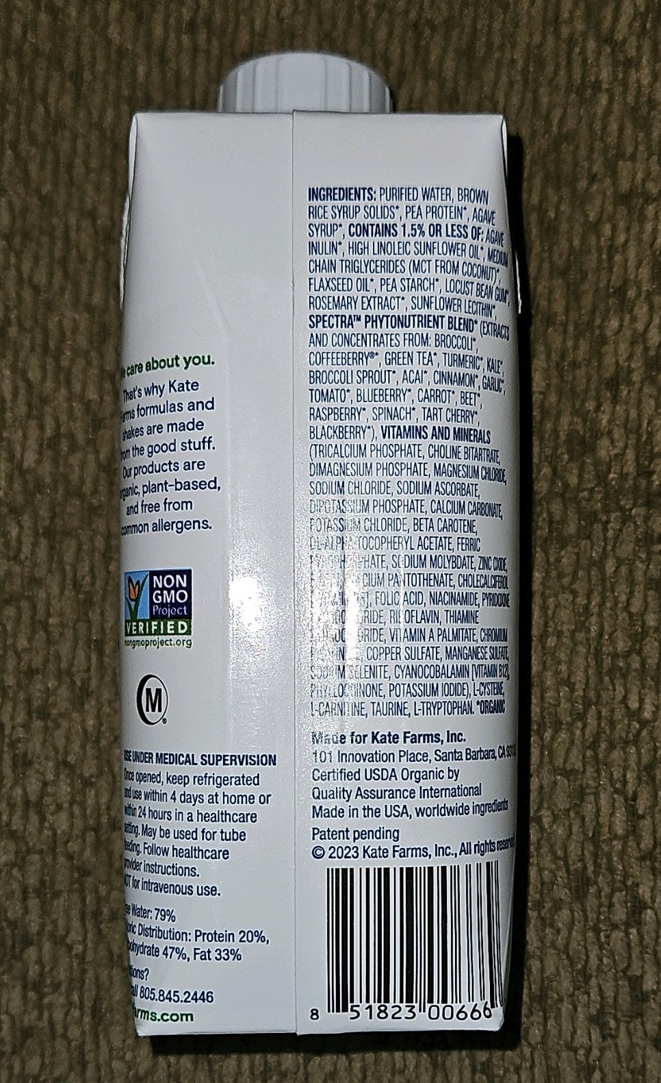 Kate Farms Nutrition Shake Plain 11 fl oz Vegan USDA Organic Dairy-Free