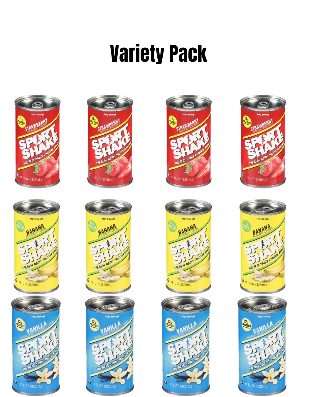 Sports Shake Protein Shake Verity Pack Vanilla, Banana, Strawberry 12 Pack