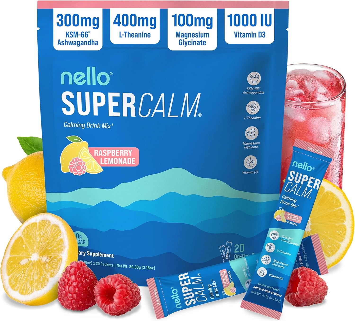 HOT-Nello Supercalm Powdered Drink Mix, Cortisol Reducer and Sleep Aid Supplemen
