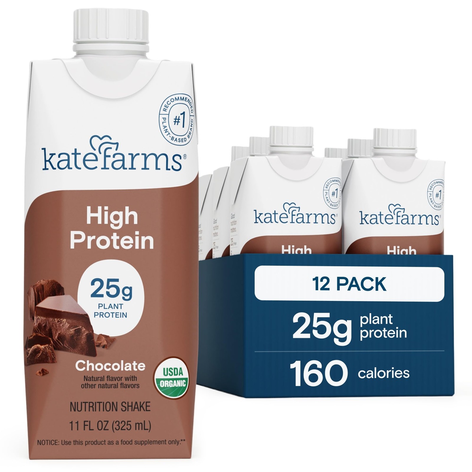 Organic High Protein Chocolate Nutrition Shake, 25g Protein, 6g Fiber, 27 Vit…