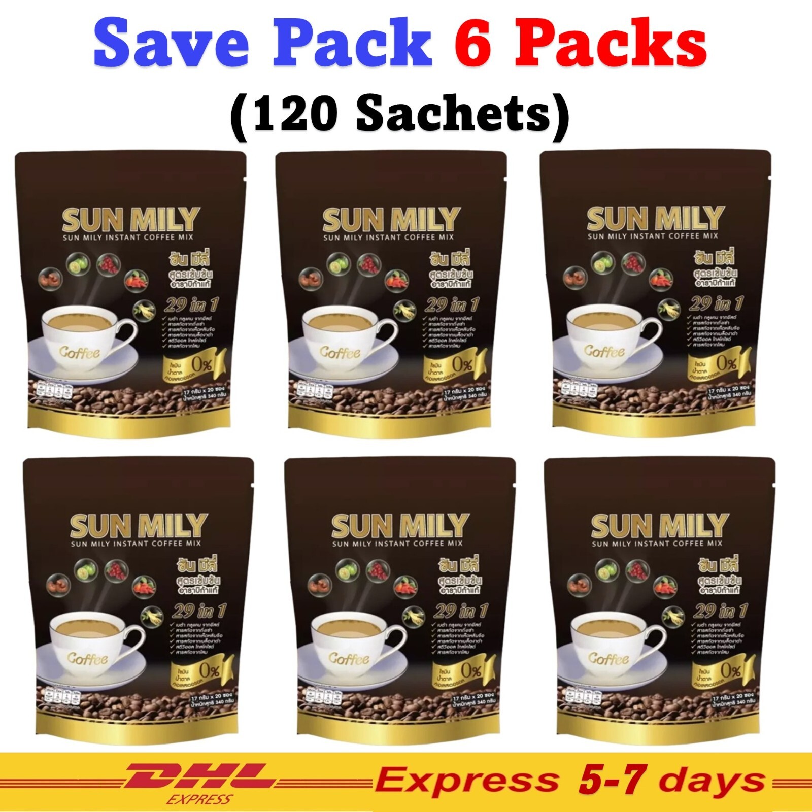 6x Sun Mily Coffee Healthy Instant Coffee Weight Loss 29 in1 Slender Slim Shape