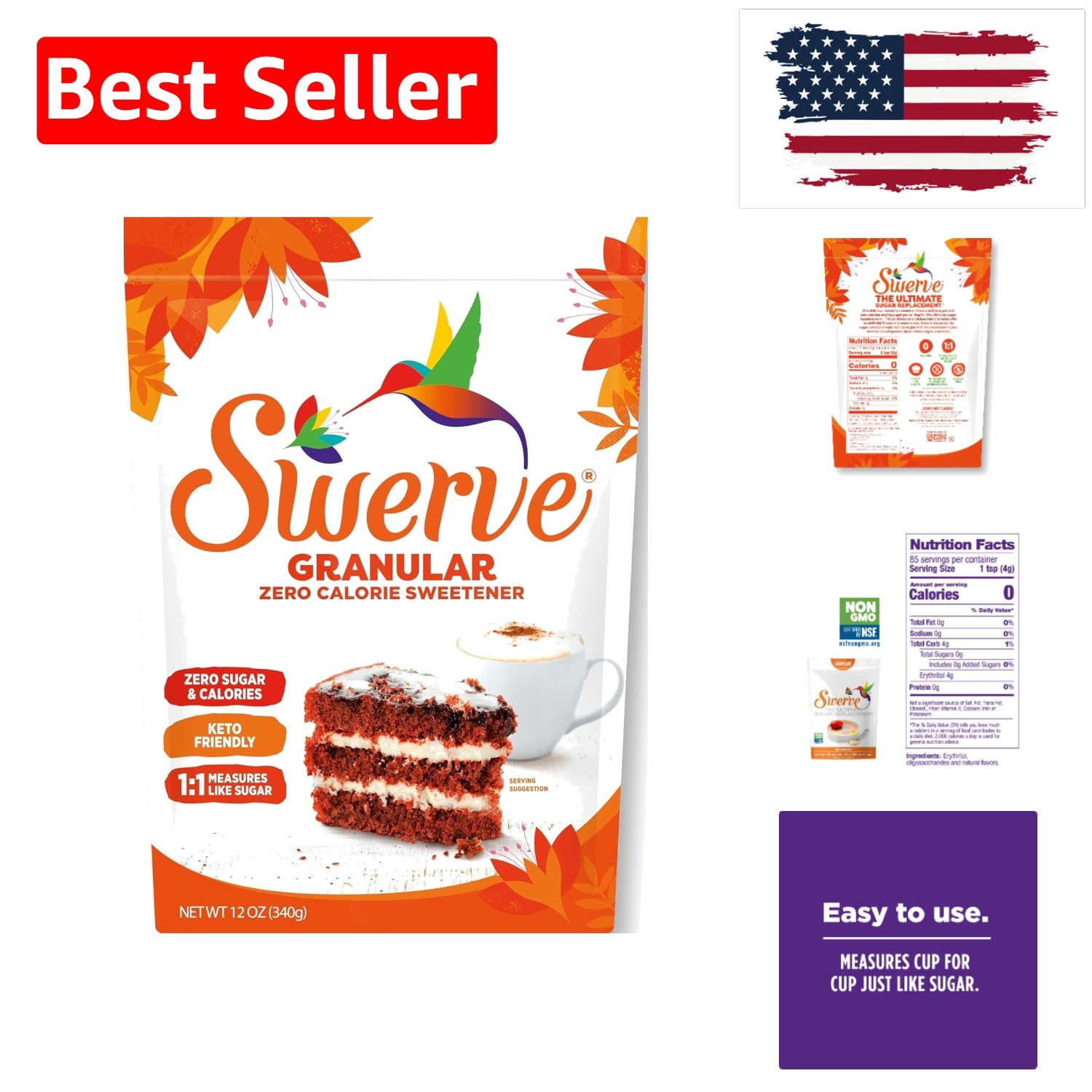 Ultimate Sugar Replacement Sweetener, Granular Sugar Substitute, Zero Calorie…
