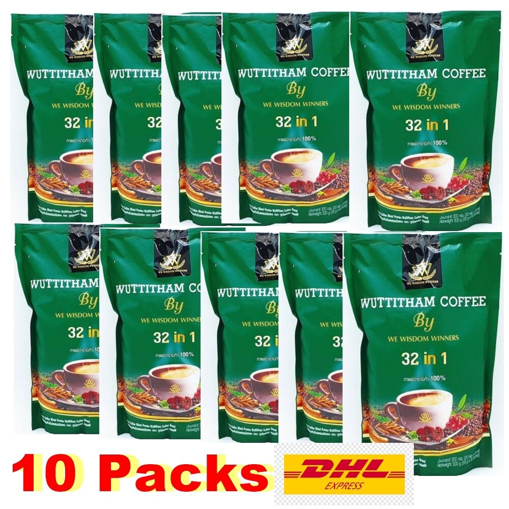 10Packs Wuttitham Coffee Healthy Instant 32 in 1 Mix Herbs Manage Weight Control