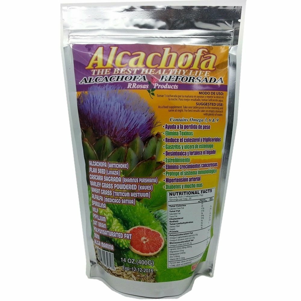 RRosas Products ARTICHOKE FLAXSEED POWDER (ALCACHOFA REFORSADA) 400GR / 14 OZ