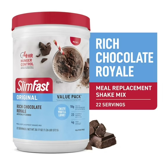 SlimFast Original Meal Replacement Shake Mix, Rich Chocolate Royale, 20.18 oz, 2